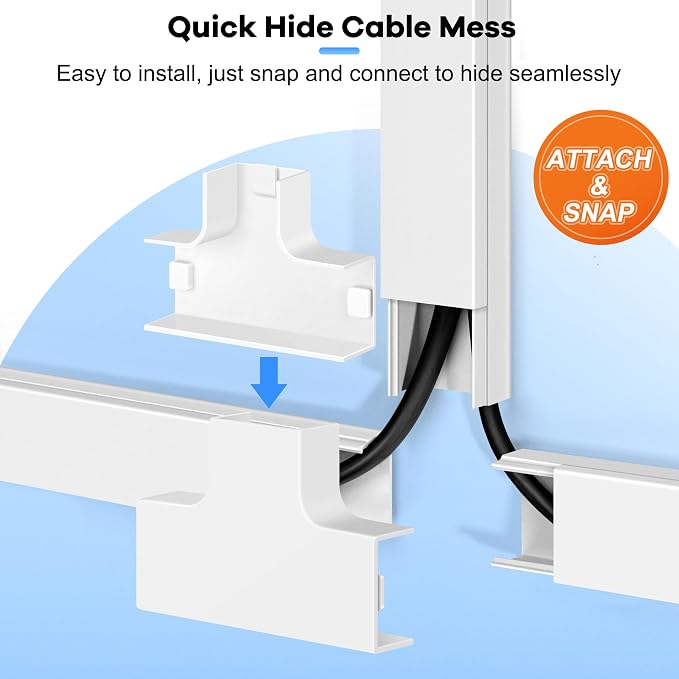 126in Cord Hider Kit, ZhiYo Wire Hiders for TV on Wall, Paintable Cable Management Kit, Wire Cover for Wall Mount TV, White Cable Raceway, Cord Cover Wire Management Kit, 8 x L15.7in W1.18in H0.67in - Image 7