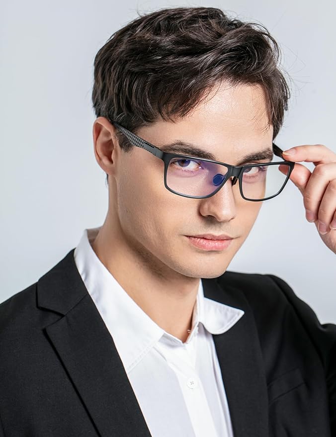 ANYLUV Carbon Fiber Reading Glasses for Men Women, Blue Light Blocking Computer Readers, Anti Glare Spring Hinge