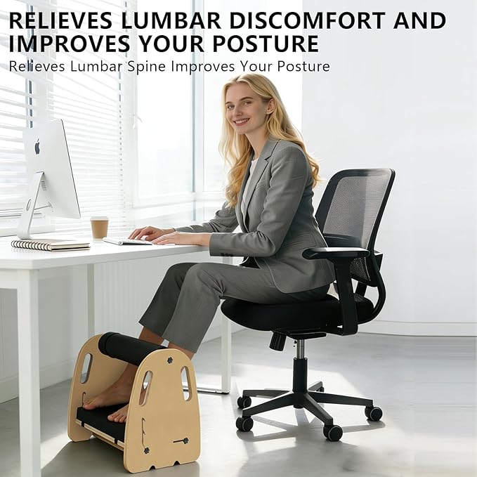 Double Layer Wooden Foot Stool for Under Desk, Foam Roller Top + Cushioned Bottom with Replaceable Massage Pad, Ergonomic Design, Suitable for Office, Home, Gaming, All Seasons Use(Purple)