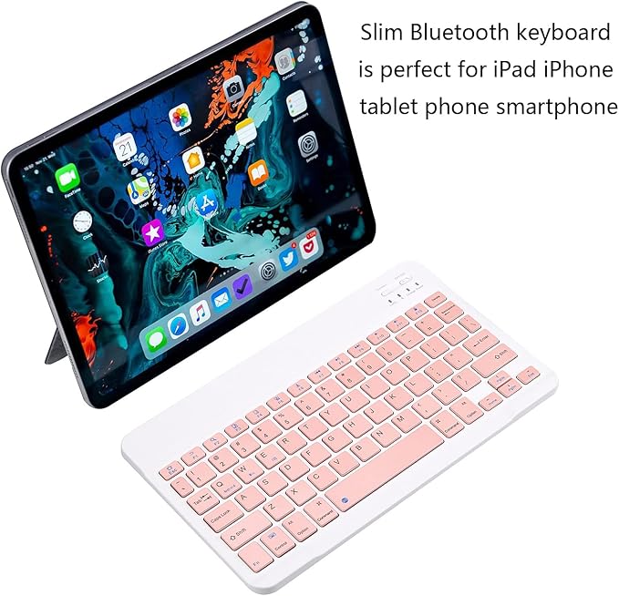 Ultra-Slim Bluetooth Keyboard Portable Mini Wireless Keyboard Rechargeable for Apple iPad iPhone Samsung Tablet Phone Smartphone iPadOS iOS Android (10 inch Pink)