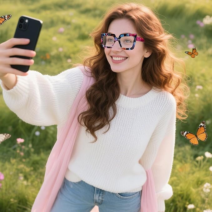 hoyuwak Oversized Square Blue Light Glasses Big Frame Computer Eyewear Thick Fashion Clear Glasses for Women Fashion