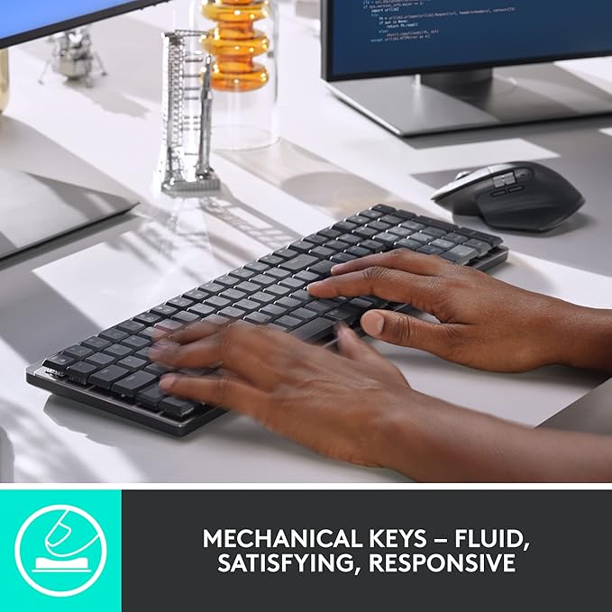 Logitech MX Mechanical Wireless Illuminated Performance Keyboard, Tactile Quiet Switches, Backlit Keys, Bluetooth, USB-C, macOS, Windows, Linux, iOS, Android, Metal, ‎Graphite