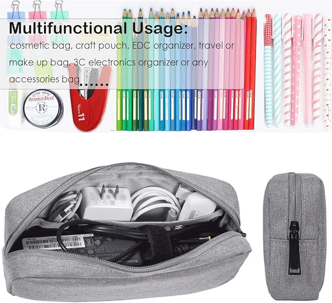 Electronic Cable Organizer Bag, Travel Accessories Carry Case Portable Waterproof Electronics Organizer Case for Cable, Cord, Charger, Phone, Power Bank, Earphone (Big-Light Grey)