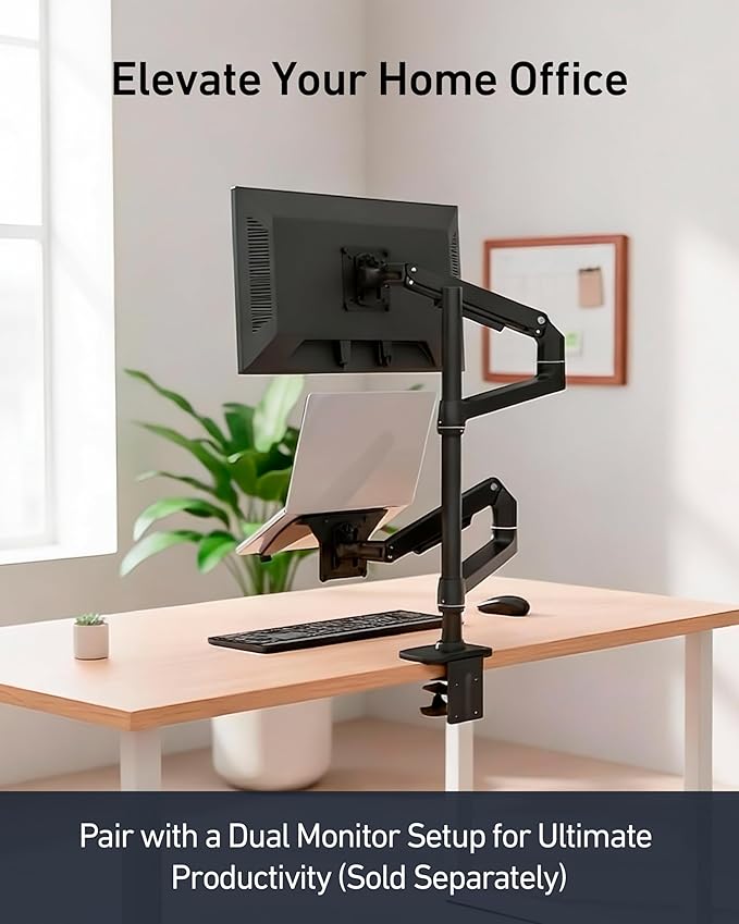 ergounion Laptop Tray for Monitor Arm - VESA Mount 100x100mm, Laptops up to 17.3in & 28.6lbs - Notebook Tray Office Desk Accessories - Black