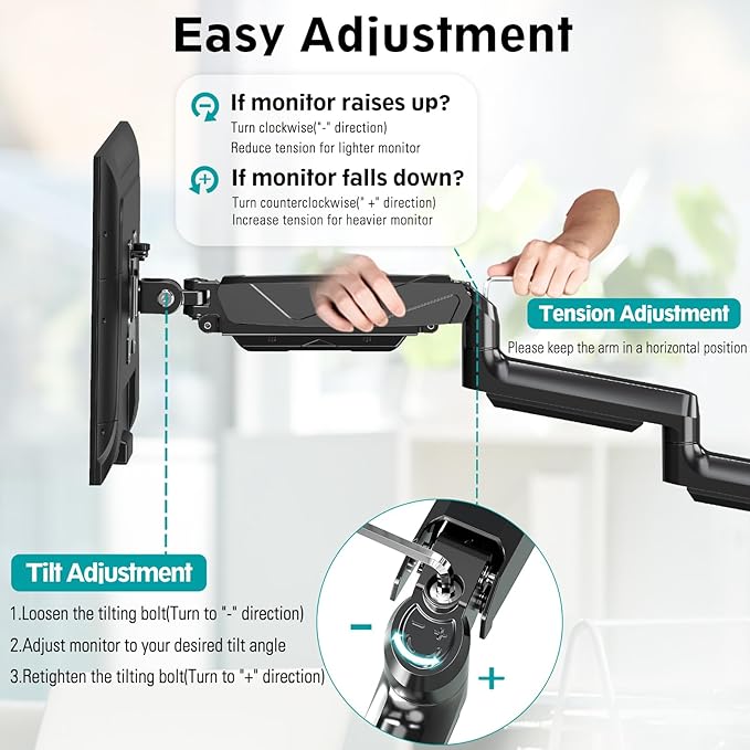 MOUNT PRO Triple Monitor Mount, 3 Monitor Desk Arm fits Three Max 27" LCD Computer Screens, up to 17.6lbs Each, Premium Gas Spring Display Stand with Tilt Swivel Rotation, Vesa Mount 75x75,100x100
