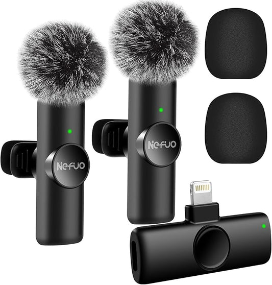 Professional Wireless Microphone for iPhone, iPad, 2pcs Wireless Microphones with Crystal Clear Sound Quality, Mini Microphone Plug-Play for Interview Video Podcast Vlog YouTube Tiktok