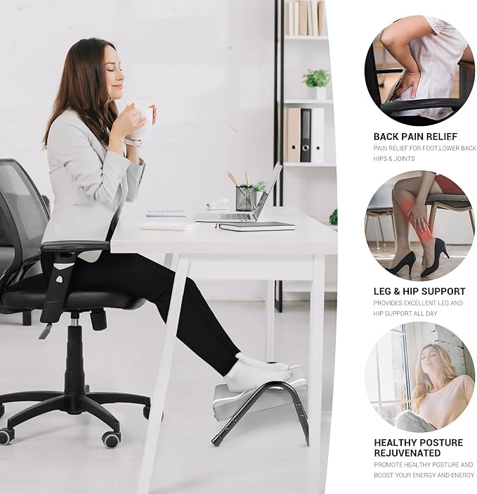 FUSLITE Foot Rest for Under Desk at Work,Ergonomic Foot Rest for Office Use, Adjustable Heights,Relieving Pain in Lower Back, Hip, Knee (Grey)
