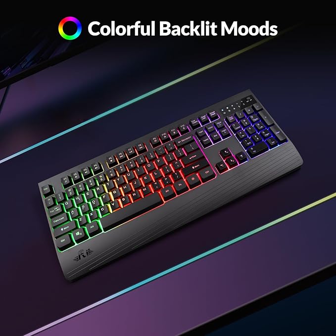 Rii RK210 Wireless Keyboard and Mouse Combo,2.4GHz Full Size Rechargeable Gaming RGB Keyboard and Mouse for Gaming,Office