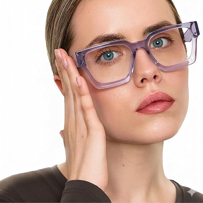 livho Oversized Eyewear Frame for Woman and Men - Rectangle Fashion Glasses for Computer, Chic Preppy Frame