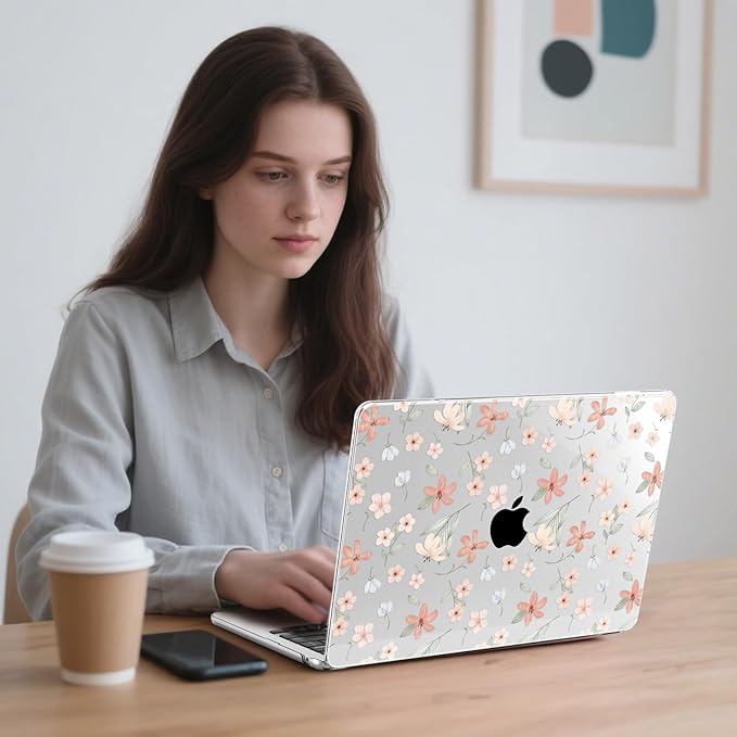 G JGOO Compatible with MacBook Air 13 inch Case 2026 2025-2022 M5 A3449 M4 A3240 M3 A3113 M2 A2681, Clear Hard Shell for MacBook Air 13.6 inch Case +Keyboard Cover+Screen Protector, Pink Floret
