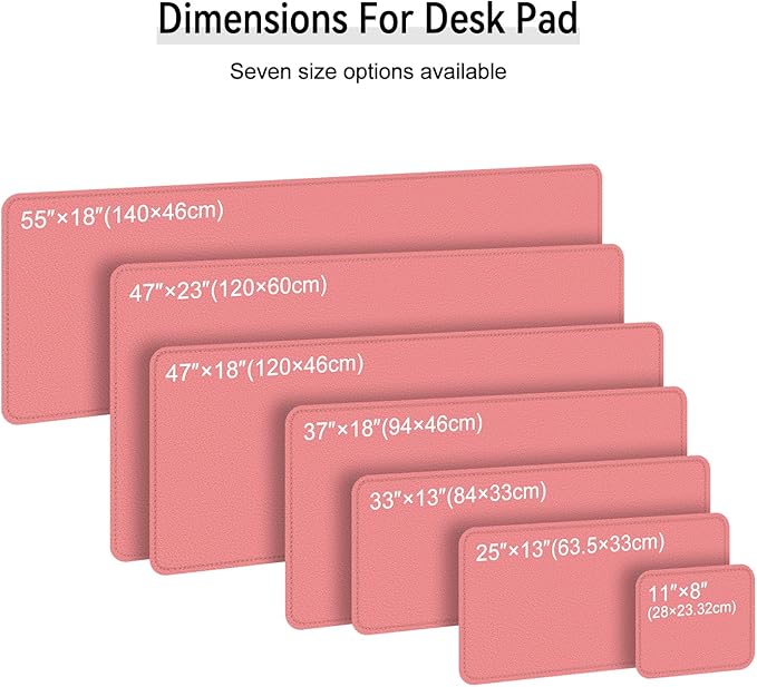 Dual Sided Leather Desk Mat - Waterproof Desk Pad - Ideal for Large Mouse Pad and Desk Mats on Top of Desks (Pink, 25"*13")
