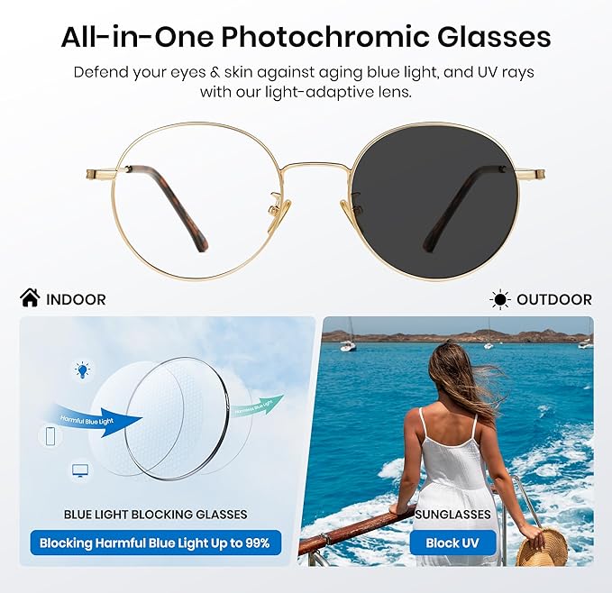 Cyxus Blue Light Glasses for Men and Women, Round Metal Frame Computer Eyeglasses for Office, Gaming, Reading 8090