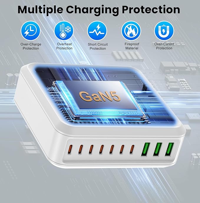 780W USB C Charger Block Fast 10-Port USB C Charging Station GaN PD 120W Laptop Charger Adapter for MacBook Pro/Air, DELL, iPad, iPhone, Samsung Galaxy White