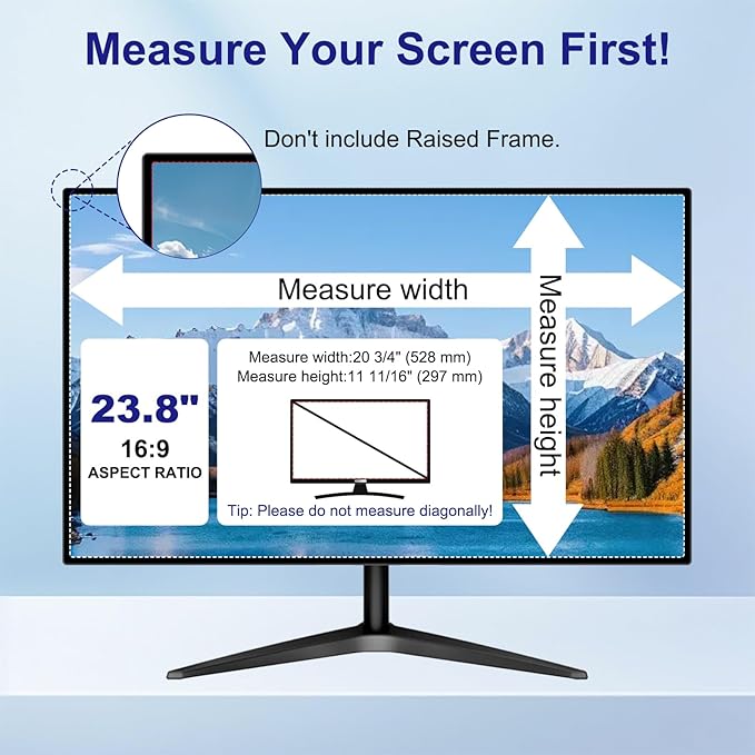 23.8 Inch Privacy Screen for Computer Monitor 16:9 Aspect Ratio, Eye Protection Anti Blue Light Glare Shield, 23.8inch Removable Black Blackout Anti Spy Desktop Security Private Filter