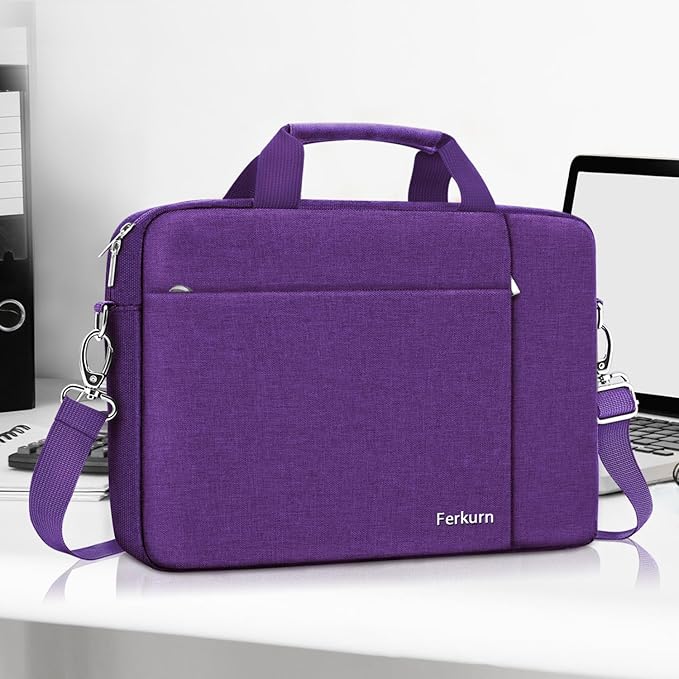 Ferkurn Laptop Bag Case for Women Men Computer Bag Compatible with HP Envy Pavilion Omen/LG Gram/MSI/Dell Inspiron XPS/Lenovo/Acer, Shoulder Strap Carrying Messenger Briefcase, Purple, 15.6 16 Inch