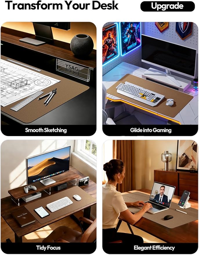 YSAGi Leather Desk Pad Protector, Office Desk Mat, Large Mouse Pad, Non-Slip PU Leather Desk Blotter, Laptop Desk Pad, Waterproof Desk Writing Pad for Office and Home (Bronze, 47" x 17")