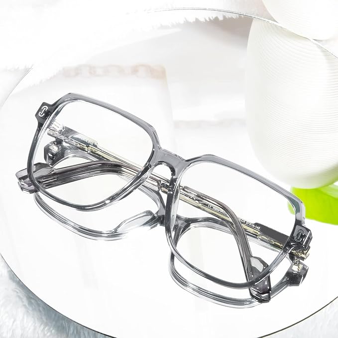 VISOONE Oversized Blue Light Blocking Glasses with Chic Square TR90 Frame and Metal Temple for Women Men REMY