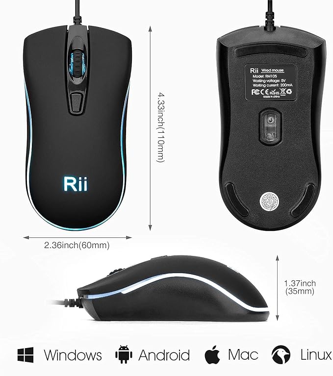 Rii Wired Mouse, RM105 USB Computer Mouse,RGB Optical Office Mice for PC,Computer,Laptop,Desktop,Windows (10 Pack)