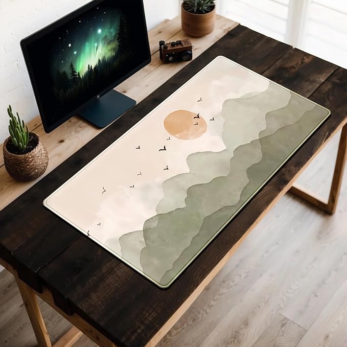 Nature Desk Mat 31.5''X15.7'' Large Mouse Pad Cute Boho Sage Green Beige Desk Pad Minimalist Extended Gaming Mousepad XXL Aesthetic Keyboard Mouse Mat for Computer Laptop Office Decor