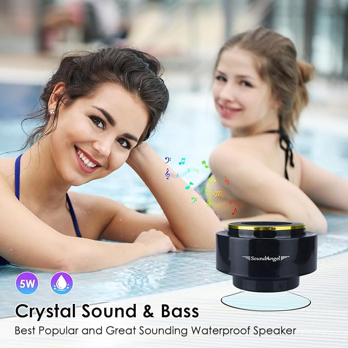 XLeader SoundAngel Mate, Pro Shower Speaker, Certified IPX7 Waterproof Bluetooth Speaker, with Suction cup and Hook clip, Built-in Mic, Crystal Sound&Rich Bass, up to 12H Playtime, Ideal Gifts, Gold C