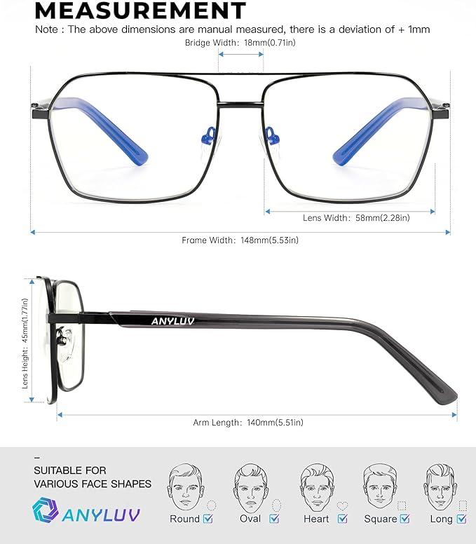 ANYLUV Blue Light Glasses Men/Women, Blue Light Blocking Glasses, Computer Screen Blocker Eyes Protection Glasses