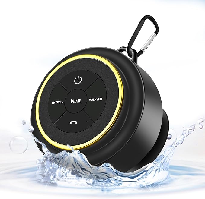 Bluetooth Shower Speaker with Carabiner, Portable Bluetooth Speakers with Suction Cup, IP67 Waterproof, Wireless, Floating, for Camping Beach Travel, Gift for Men, Women
