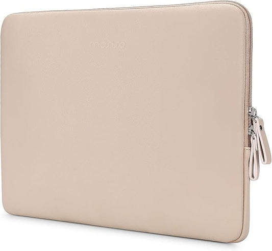 MOSISO Laptop Sleeve Bag 13.3 inch Compatible with MacBook Air/Pro, 13-13.3 inch Notebook, Compatible with MacBook Pro 14 2025-2021 M4 M3 M2 M1, PU Leather Padded Bag Waterproof Case, Apricot