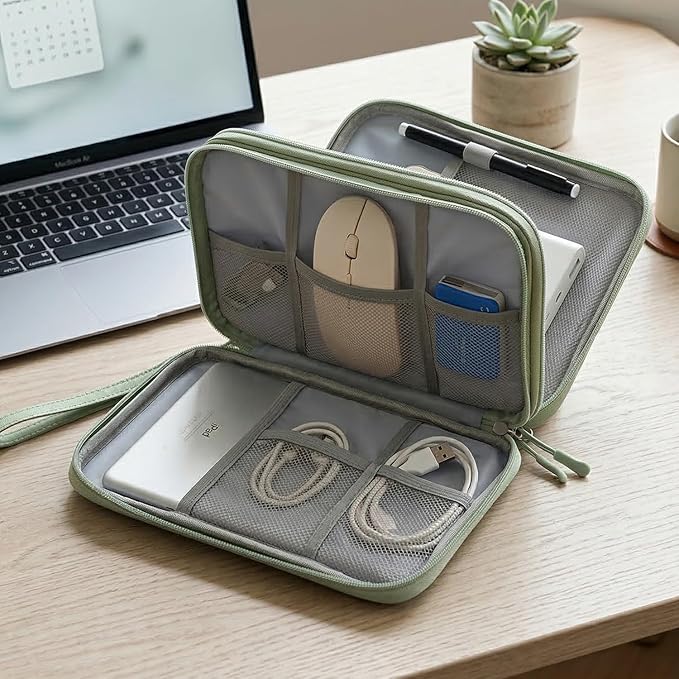Electronics Organizer Travel Case, Large Cable Organizer Bag Water Resistant Double Layers Accessories Storage Bag Pouch, for Cord, Charger, USB, Power Bank, Earphone (Mint Green, X-Large)