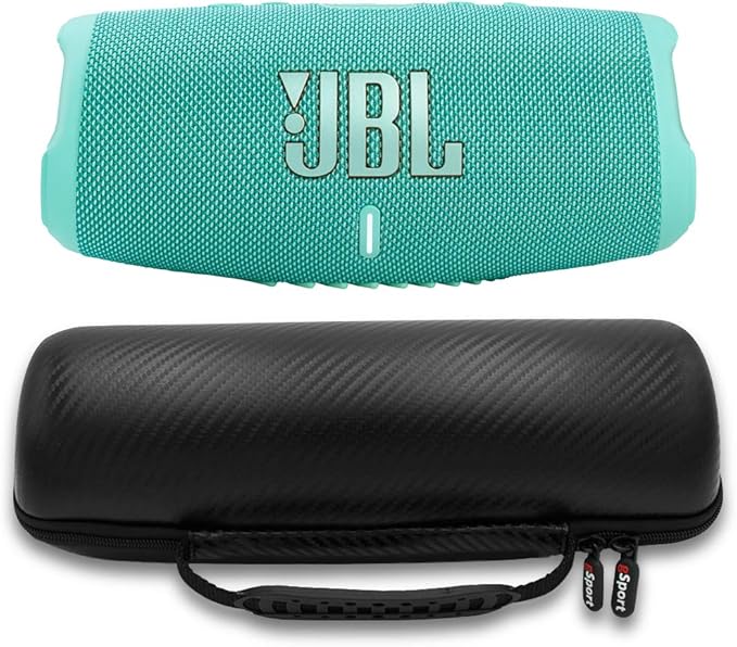 JBL Charge 5 Waterproof Portable Speaker with Built in Powerbank and gSport Carbon Fiber Case (Teal)