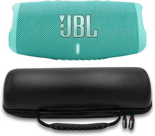 JBL Charge 5 Waterproof Portable Speaker with Built in Powerbank and gSport Carbon Fiber Case (Teal)