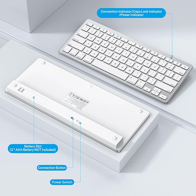 OMOTON Wireless Keyboard for Mac, Keyboard for Mac, Stable Bluetooth & Ultra-Slim Portable, Ergonomic Design, Compatible with MacBook Pro/Air/iMac, Silverwhite
