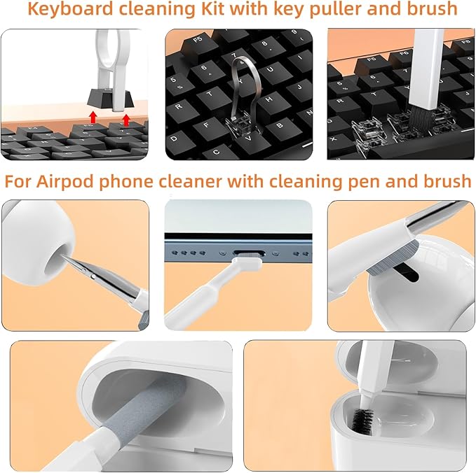 Laptop Phone Screen Cleaner Kit, Computer Keyboard Cleaning Kit, 20 in 1 Electronic Cleaning Kit with Brush and Spray Bottle for Airpods, Earbud, iPad, iPhone, Camera, Computer Cleaner (White) - Image 2