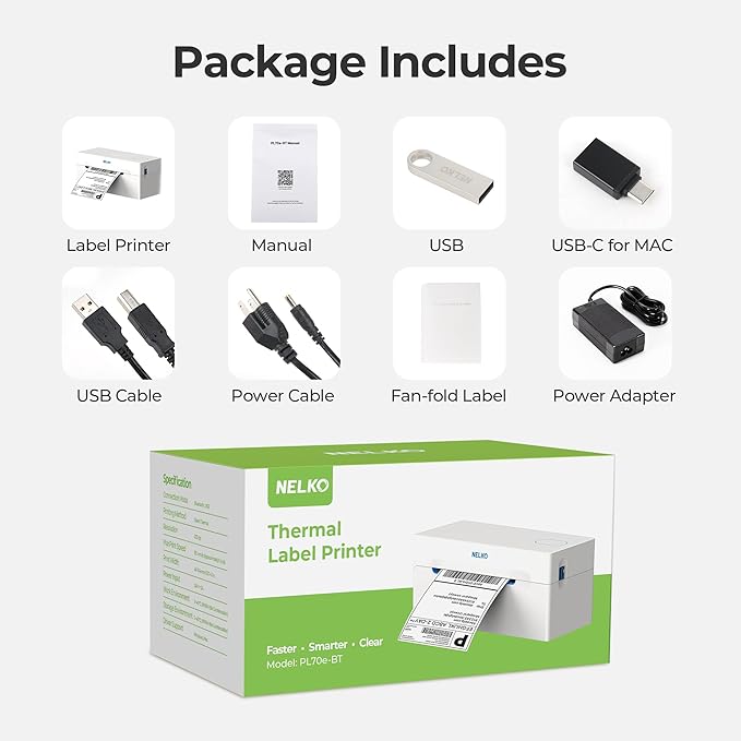 Nelko Bluetooth Thermal Shipping Label Printer, Wireless 4x6 Shipping Label Printer for Small Business, Support Android, iPhone and Windows, Widely Used for Amazon, Ebay, Shopify, Etsy(White)