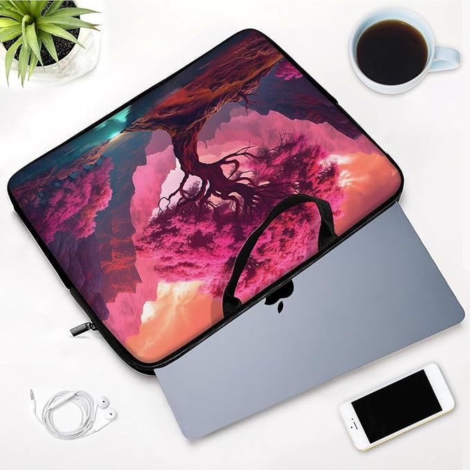 Laptop Sleeve Bag with Handle Computer Protective Soft Cover Case for 14 Inch 13 Inch Laptop,Pink Tree