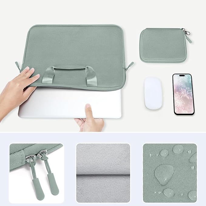 MOSISO Laptop Case 16 inch, 15-15.6 inch Laptop Sleeve Bag Compatible with MacBook Pro 16, HP Acer Dell Lenovo ASUS, Neoprene Carrying Computer Bag with Handle&Detachable Small Case, Antique Green