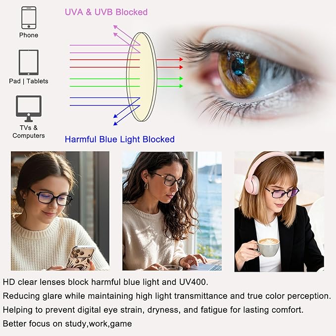 LIKSMU Blue Light Blocking Glasses for Woman Men Blue light Blocker Eyewear Trendy Rectangle Small Eyeglasses, 2pack