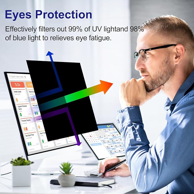 27 Inch Privacy Screen for Computer Monitor 16:9 Aspect Ratio, Eye Protection Anti Blue Light Glare Shield, 27 Inch Removable Black Blackout Anti Spy Desktop Security Private Filter