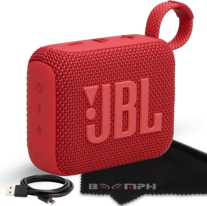 JBL Go 4 Portable Bluetooth Wireless Speaker, IP67 Waterproof and Dustproof Built-in Battery - Red - Boomph's Comprehensive Ultimate Performance Cloth Solution for Your On-the-Go Sound Experience