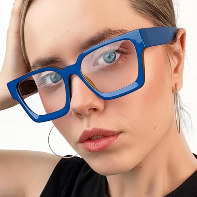 livho Oversized Eyewear Frame for Woman and Men - Rectangle Fashion Glasses for Computer, Chic Preppy Frame