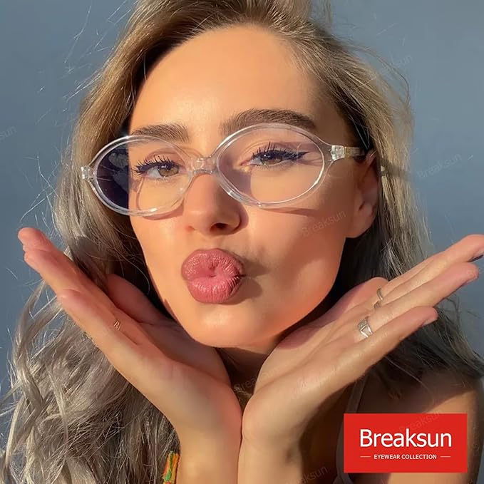 Breaksun Fashion Oval Glasses for Women Men Retro Round Tortoise Frame Blue Light Glasses Nerd Eyeglasses