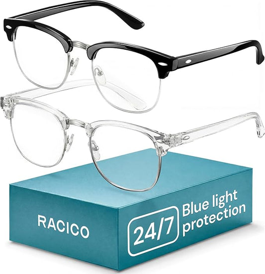 racico Blue Light Glasses for Men Computer - Gaming Blocking Anti Eyestrain, UV Clear Lens Nerd Costume Fake Eyeglasses