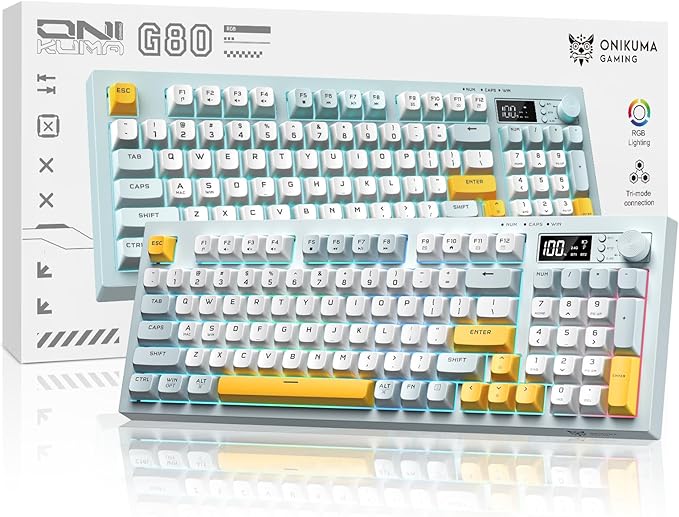 Wireless Keyboard Creamy Membrane with Rainbow Backlight,3-Mode Connectivity (BT/2.4G/USB-C) with LCD Screen & Multifunction Knob,200H Battery, 94 Key PBT Keycaps, Quiet Typing for Office/Home/Gaming