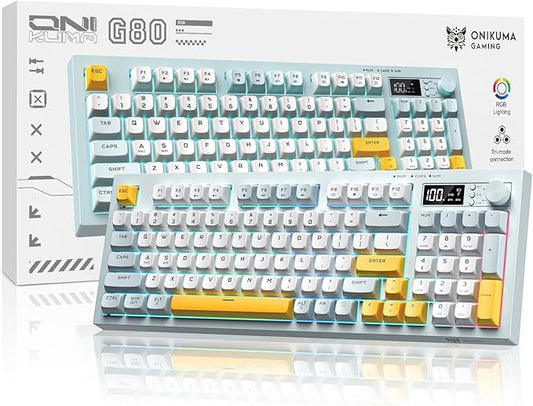 Wireless Keyboard Creamy Membrane with Rainbow Backlight,3-Mode Connectivity (BT/2.4G/USB-C) with LCD Screen & Multifunction Knob,200H Battery, 94 Key PBT Keycaps, Quiet Typing for Office/Home/Gaming