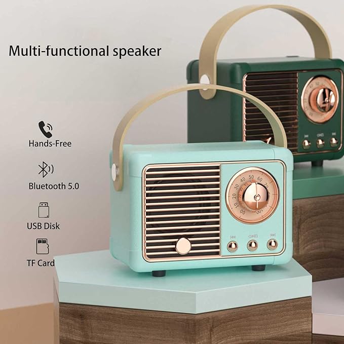Dosmix Retro Bluetooth Speaker, Vintage Decor, Small Wireless Bluetooth Speaker, Cute Old Fashion Style for Kitchen Desk Bedroom Office Party Outdoor,Birthday Gifts for Women Teenage