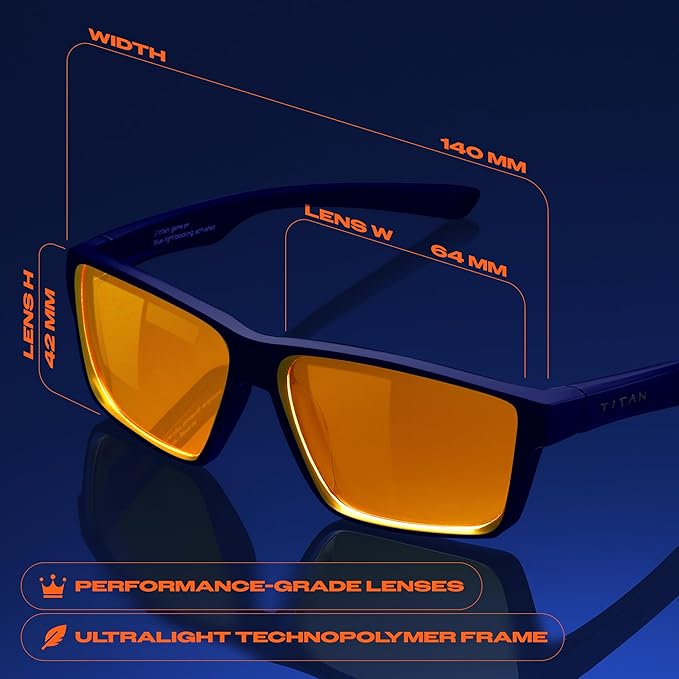 Titan Gaming Glasses, Blue Light Blocking, Night Driving Glasses for Men, Computer Protection, Gift for Gamers