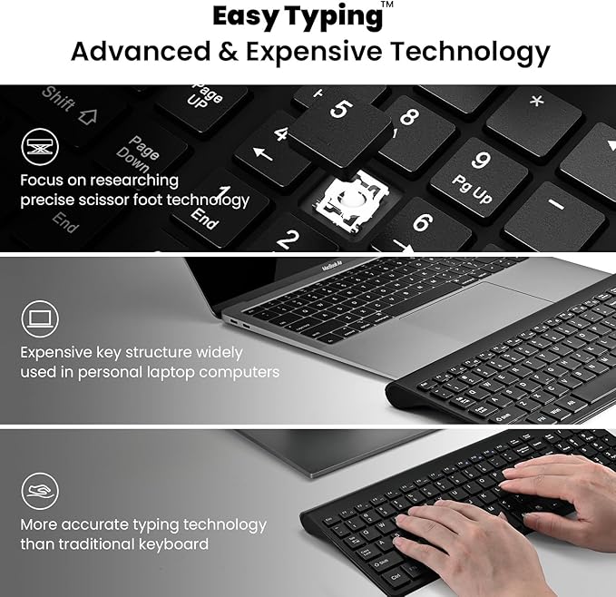 cimetech EasyTyping KF10 Wireless Keyboard and Mouse Combo, [Silent Scissor Switch Keys][Labor-Saving Keys]Ultra Slim Wireless Computer Keyboard and Mouse, Easy Setup for PC/Laptop/Mac/Windows - Black