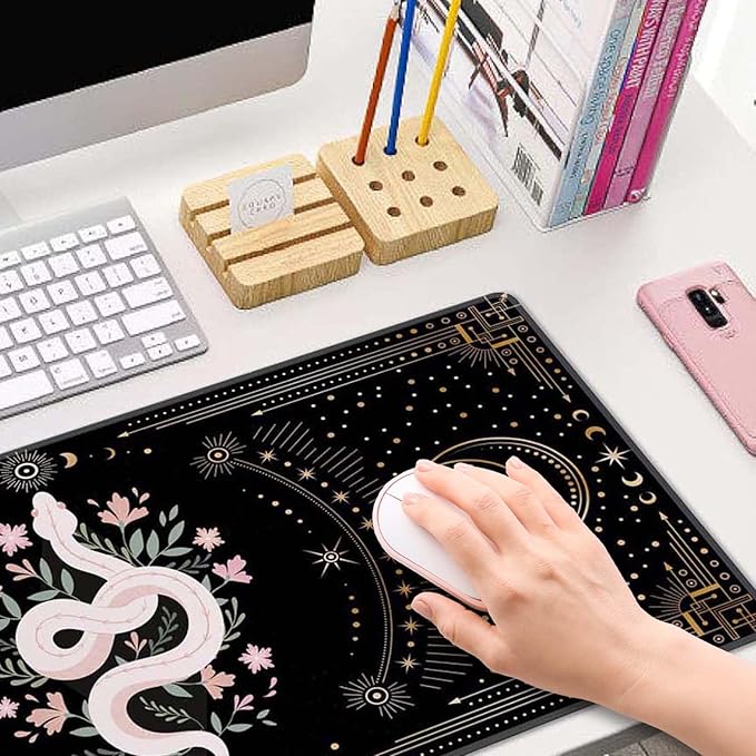 Boho Snake Witch Desk Mat Moon Phases XL Mouse Pad Large Full Desk Mousepad Gaming Extended Keyboard Mouse Mat Desk Pad for Computer Laptop 31.5''X11.8'' Non-Slip Rubber Base with Stitched Edges