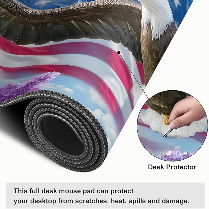 Mouse Pad, Large Anti-Slip with Stitched Edges Desk Mat Desktop Laptop Computer Desk Keyboard Mat,Table Protector Blotter Mat (Flowers and Eagles, 35.4" x 15.7")