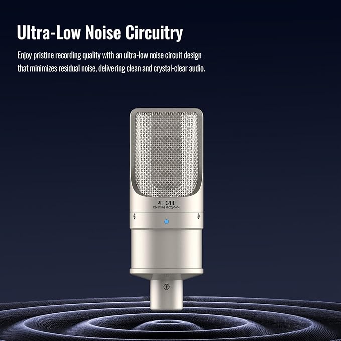 TAKSTAR XLR Condenser Microphone, PC-K200 II Recording Cardioid Mic with Ultra-Low Self-Noise, Balanced Sound, Power Indicator, Studio Singing Microphone for Live Streaming, Gaming, Broadcast
