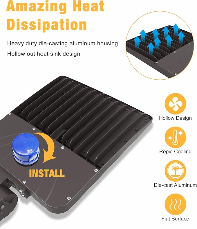 LED Parking Lot Light, 150W LED Shoebox Light with Arm Mount, 21000LM 5000K Daylight, IP65 Waterproof, UL & ETL Certified, Dusk to Dawn, LED Area Light for Parking Lot and Sports Stadium